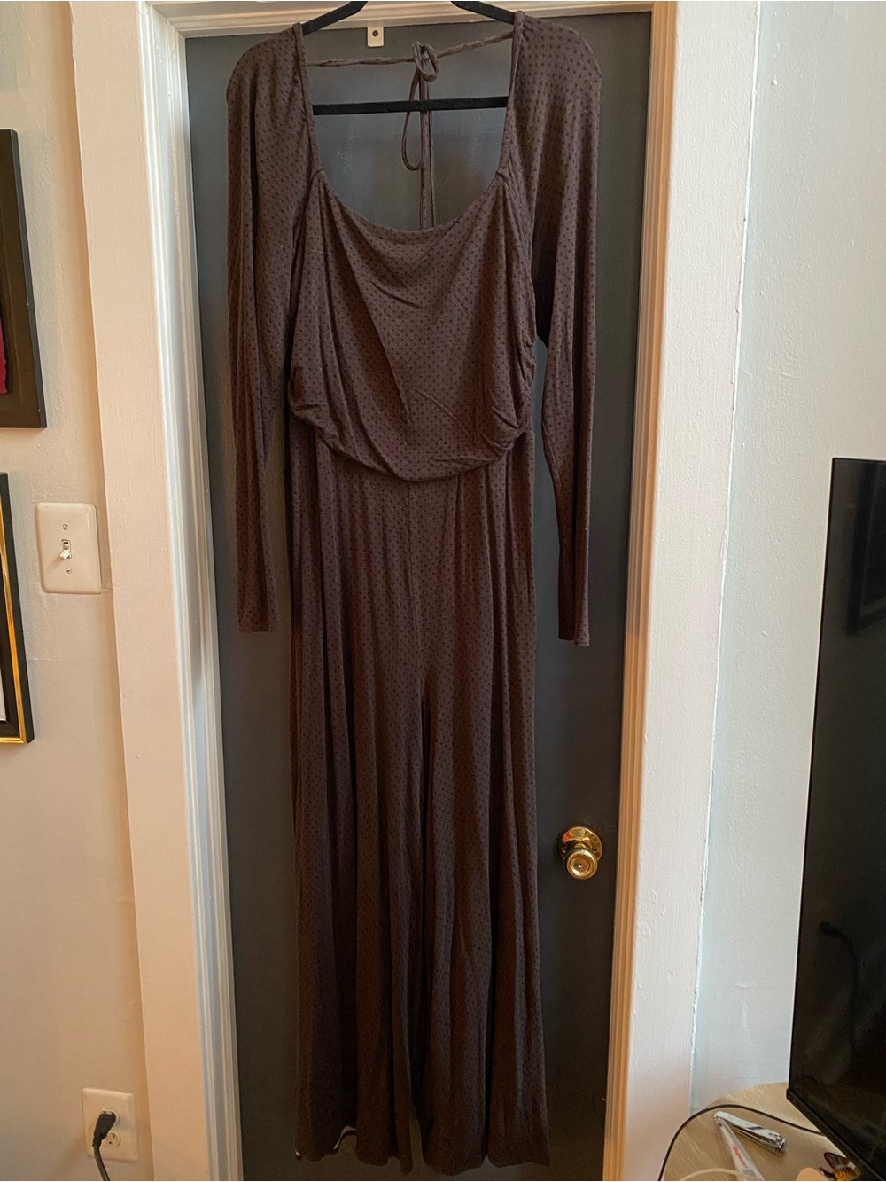 Free People Chocolate Brown Long Sleeve Jumpsuit (stretchy)